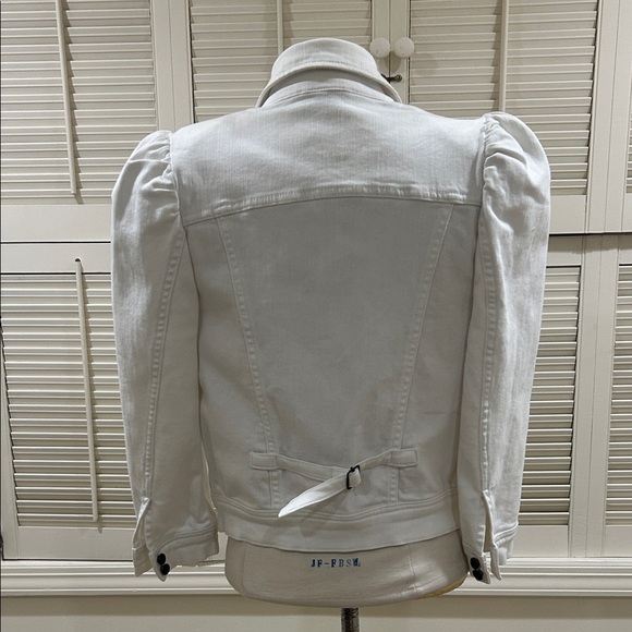 New Retrofete Women's White Denim Jacket with Puff Shoulders - Picture 9 of 11